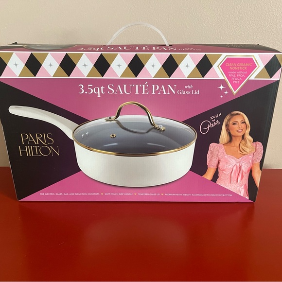 Paris Hilton White and Gold Sauté Pan with Glass Lid New Never out of box🌸 - Picture 1 of 8